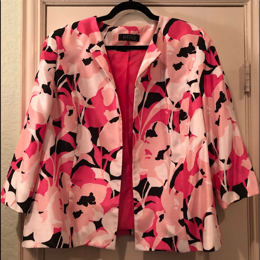 Kasper pink and black open jacket